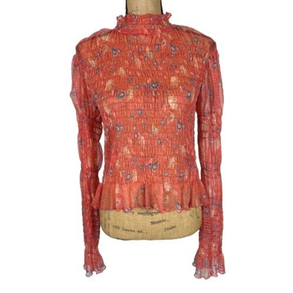 NWT Free People Hello There Top Grenadine Floral Smocked Sheer Mesh Size Large